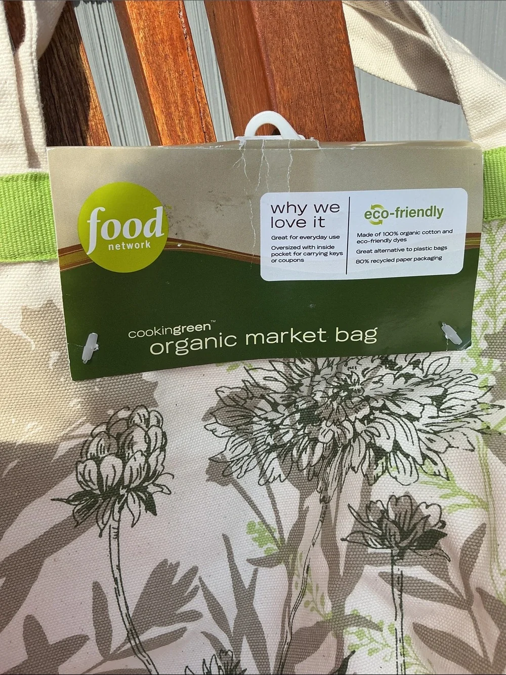 Food Network Canvas Tote Bag in Natural and Lime Green
